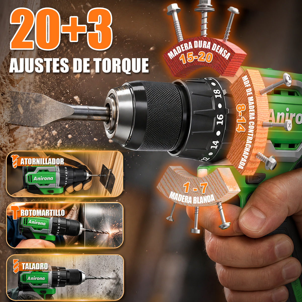 Kit De Atornillador De Impacto & Rotomartillo Sin Carbones AW965 &AA2015-BL
