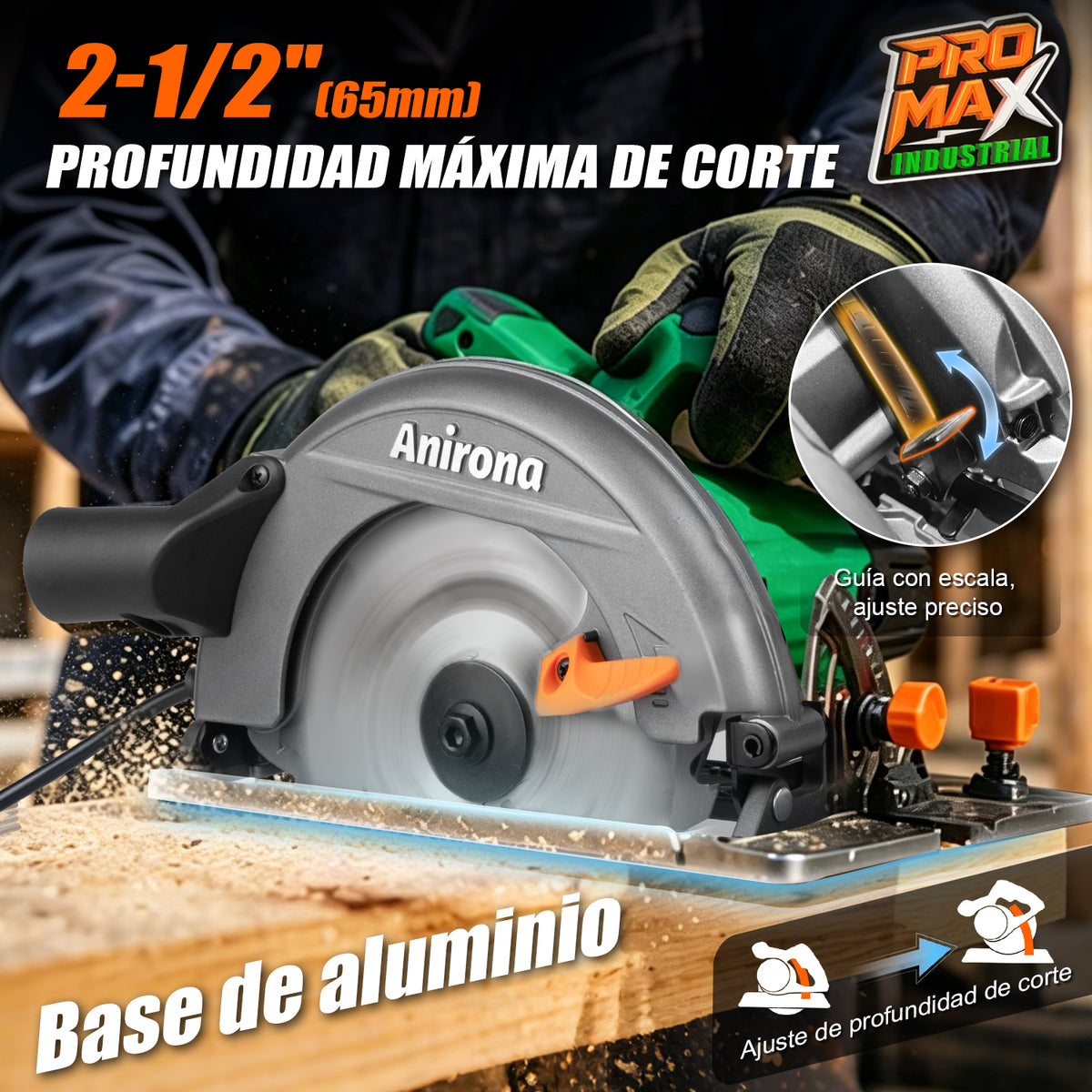 Sierra Circular Eléctrica 7-1/4'' 1600w 127v Anirona Promax CS714A