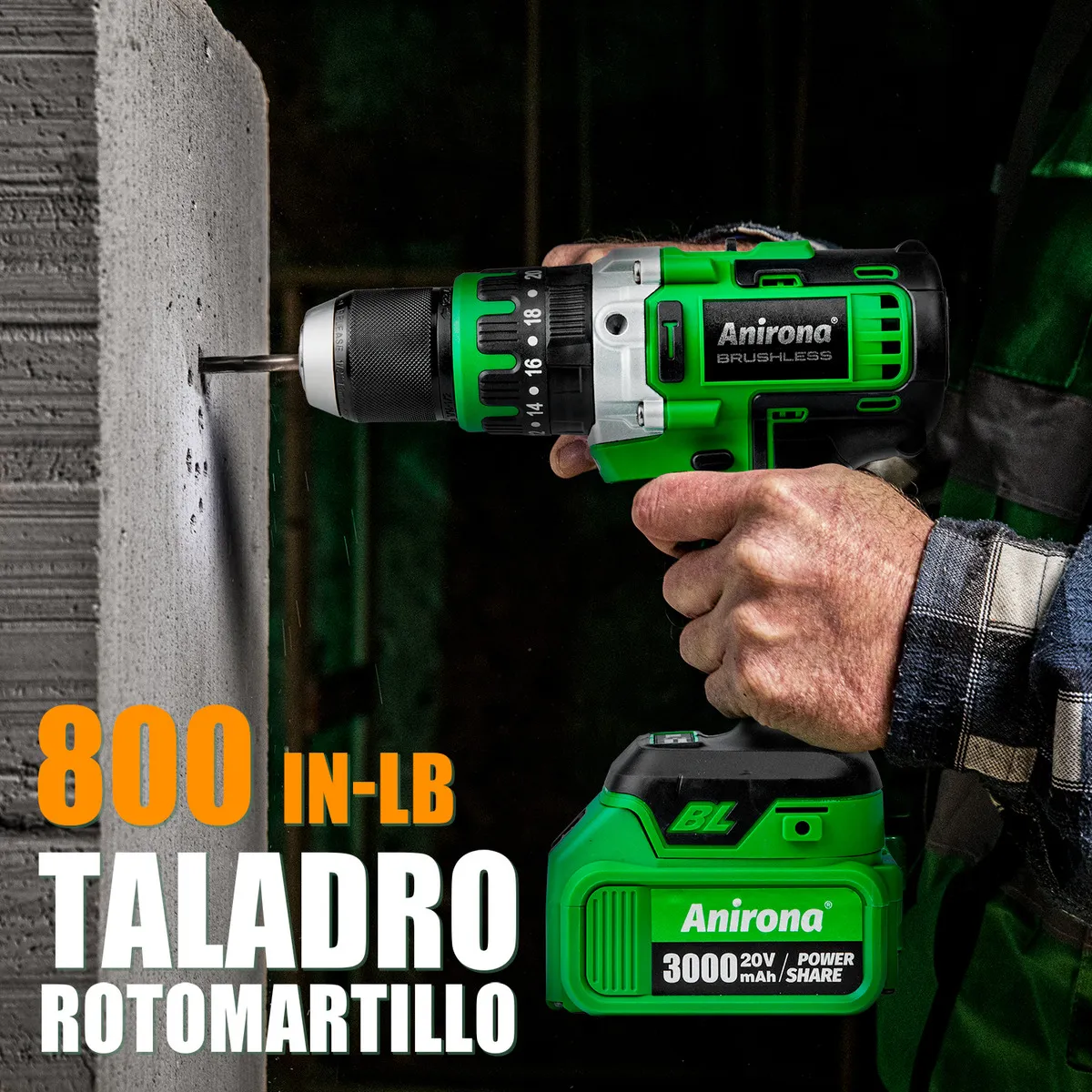 Taladro Rotomartillo Sin Carbón 2 Baterías 3ah 1/2'' Anirona