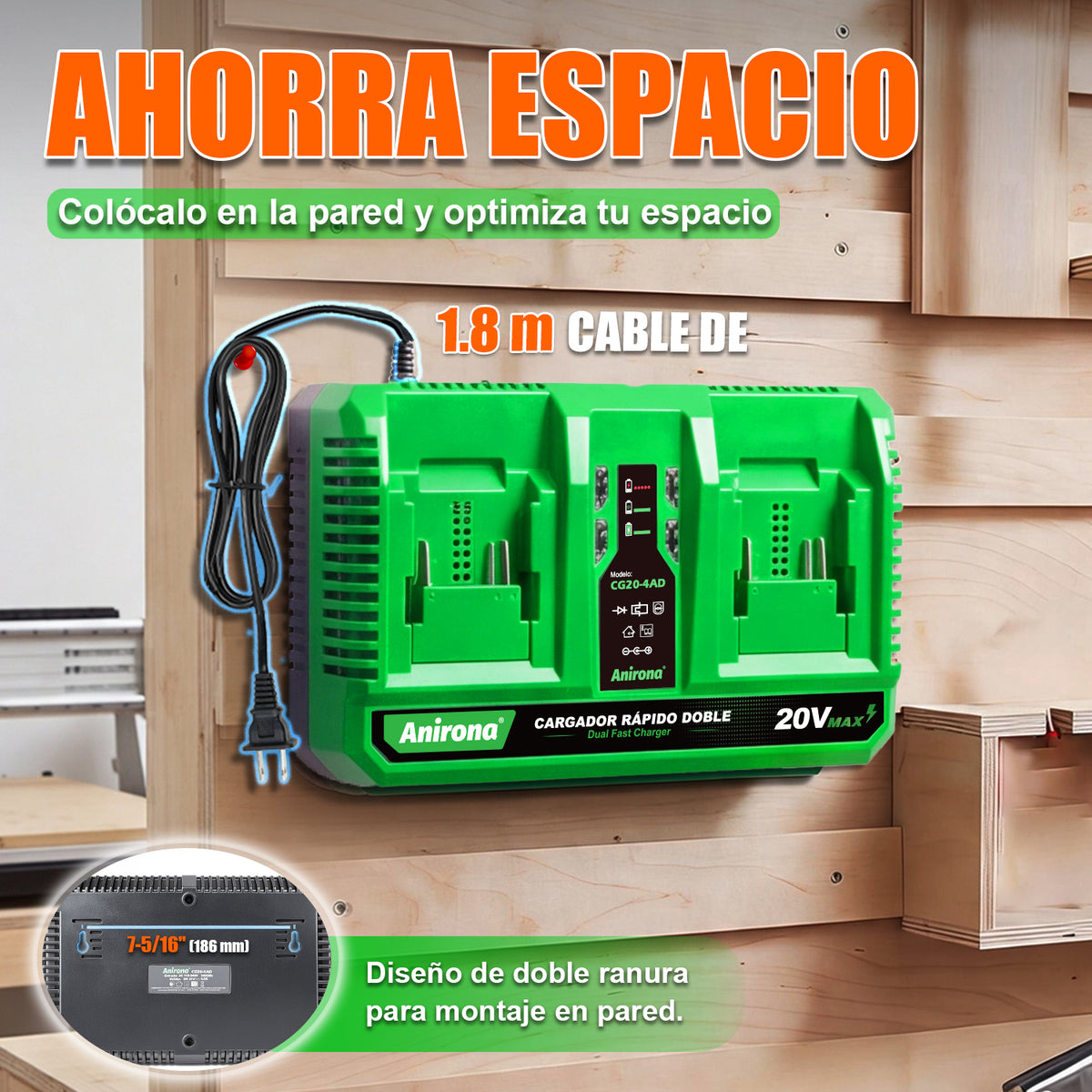 Cargador Doble Rápido 4a Para Baterías Ion Litio 20v Anirona CG20-4AD