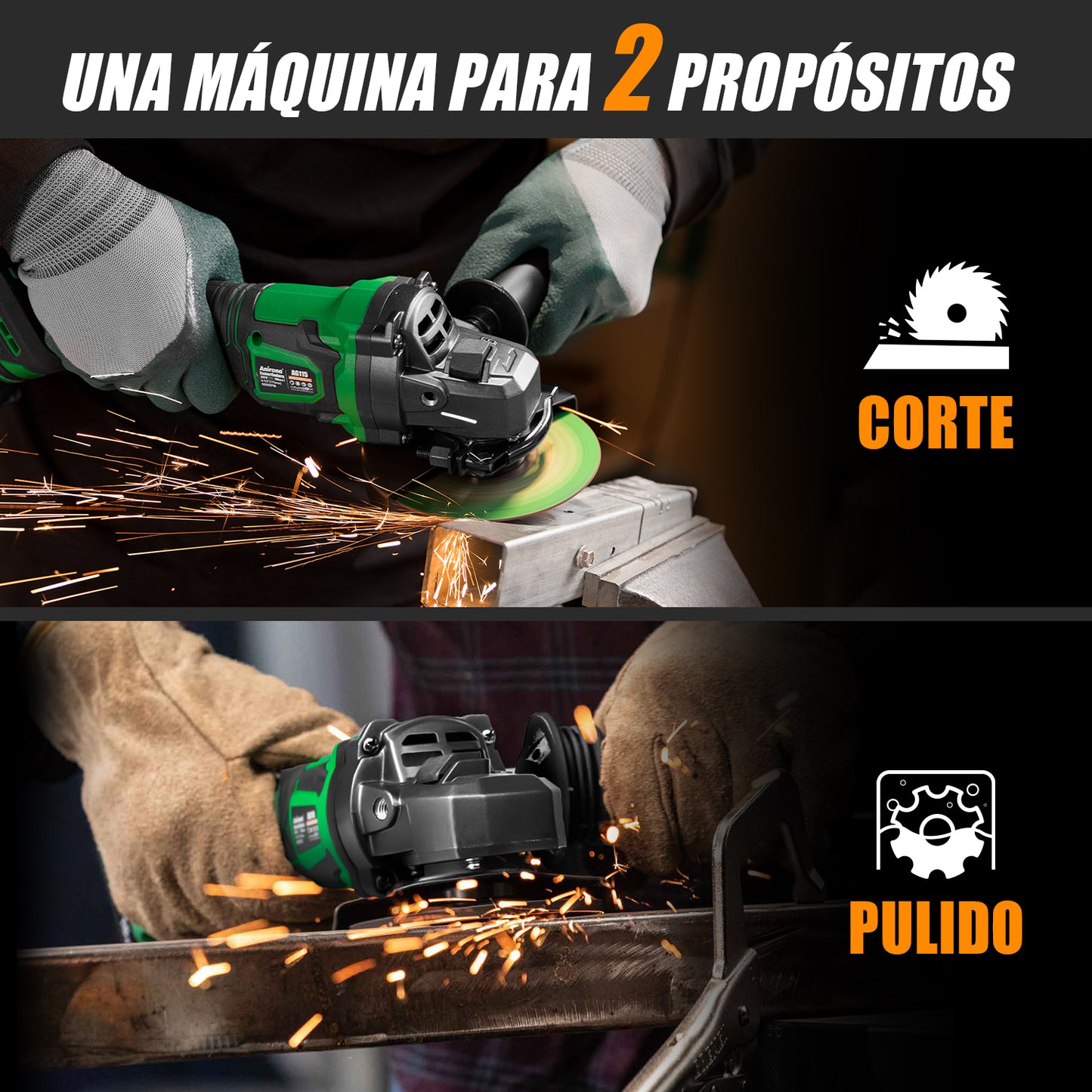 Esmeriladora Angular Inalámbrica 4-1/2 Sin Carbones Anirona