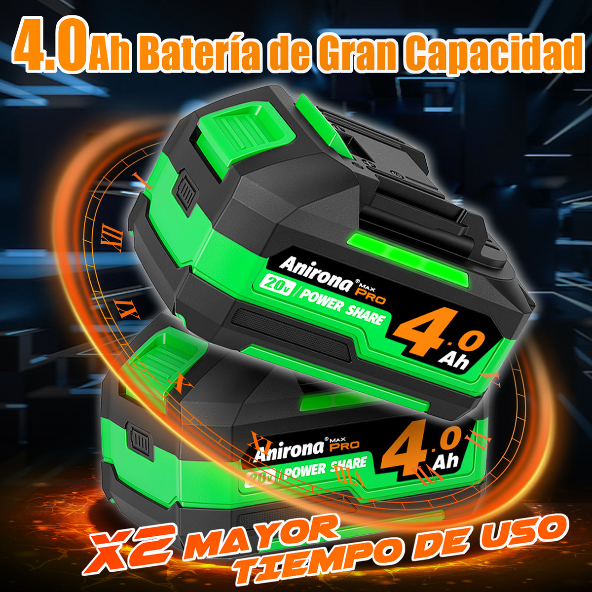Rotomartillo Sin Carbón Cincelador 2 Baterías 4.0ah Anirona A40RH26B