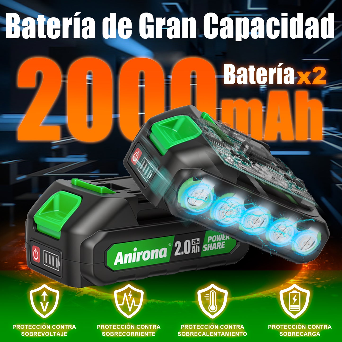 Motosierra Eléctrica Inalámbrica Anirona 20v Con 2 Baterías AA20-CS55