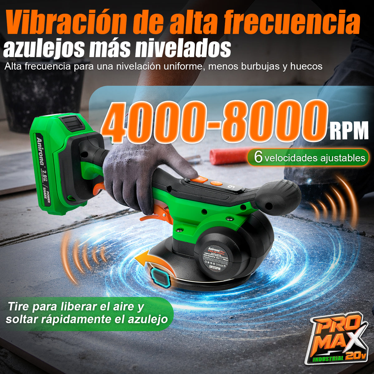 Vibrador Nivelador De Azulejos 2 Baterías 20v Anirona Promax LV123PM