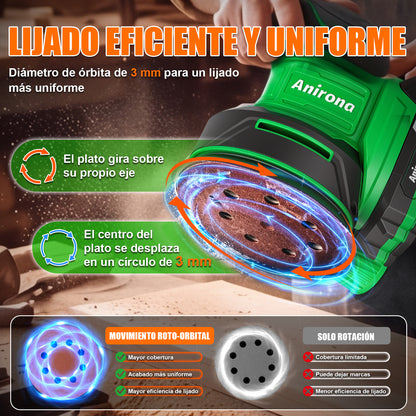 Lijadora Orbital Inalámbrica 20v Brushless Anirona 125mm AA20-SD2620
