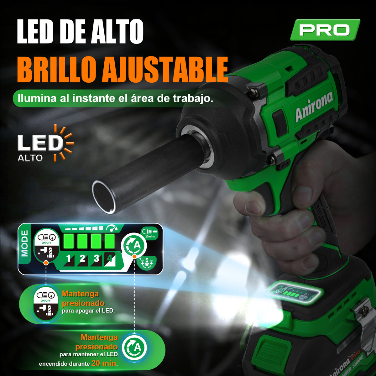 Llave De Impacto Inalámbrica 1/2 Brushless 800nm 2 Baterías AA20-W700P