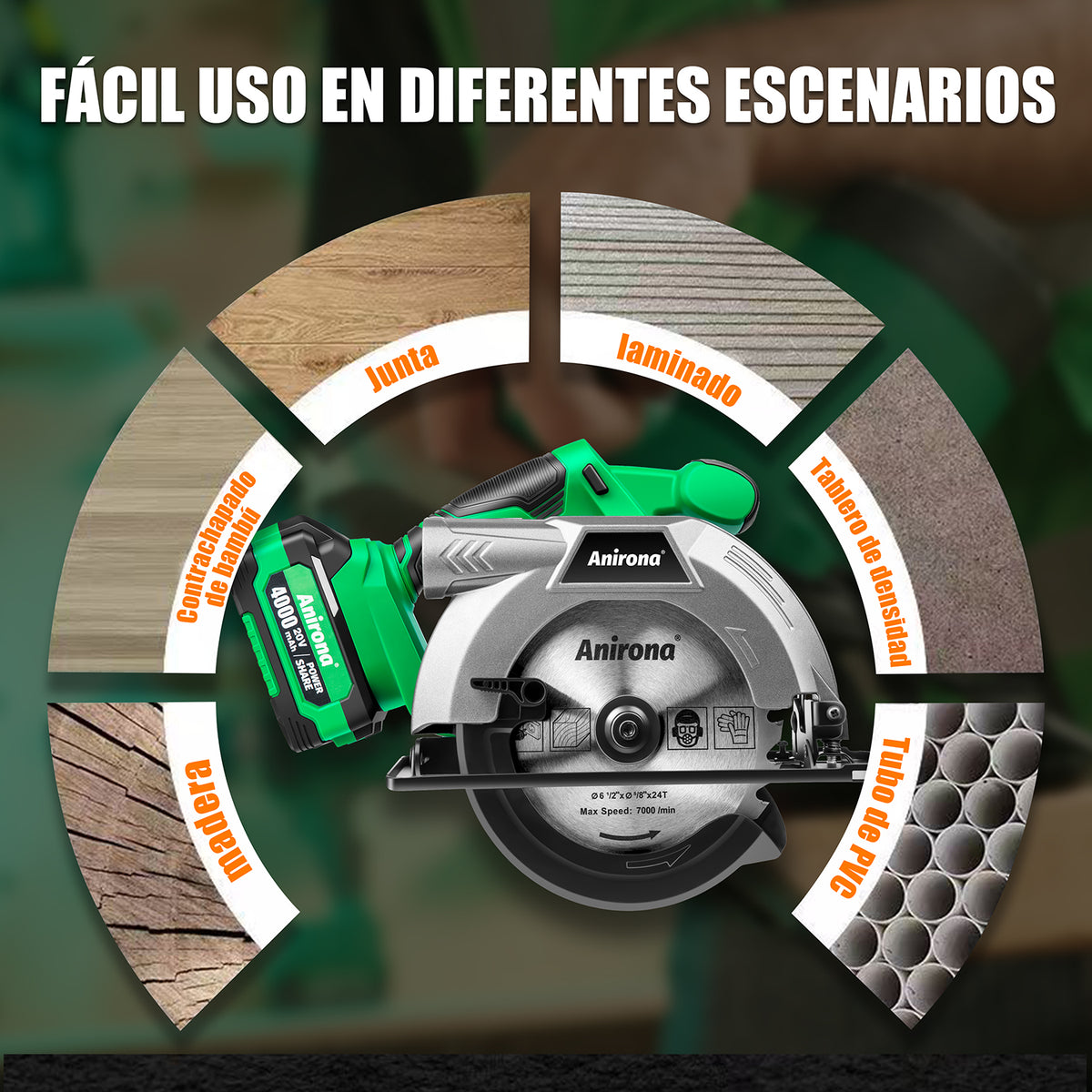 Sierra Circular Sin Carbones Inalámbrico 6-1/2 Anirona 4.0ah Brushless A40CS165