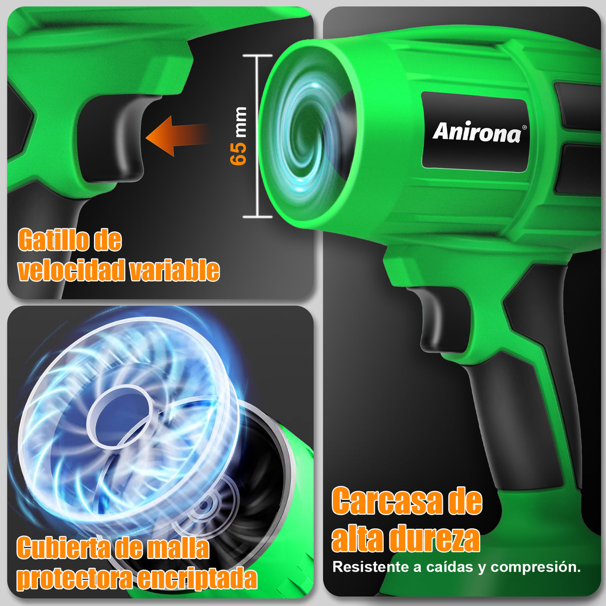 Soplador De Aire Para Hojas Inalámbrico Anirona 2 Baterías AA20-S480