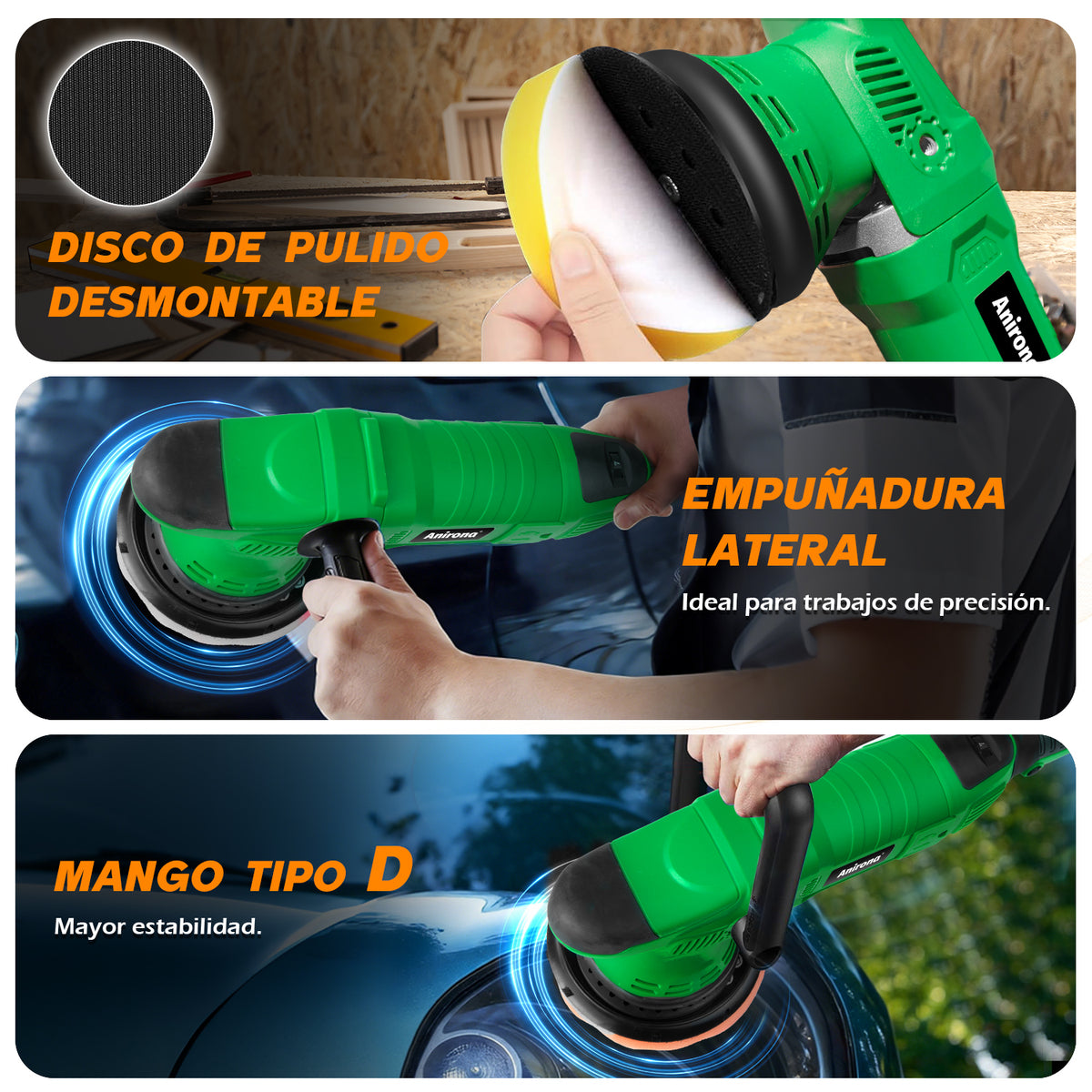 Pulidora Roto Orbital Doble Acción 6'' 7 Velocidad Para Auto PD1050