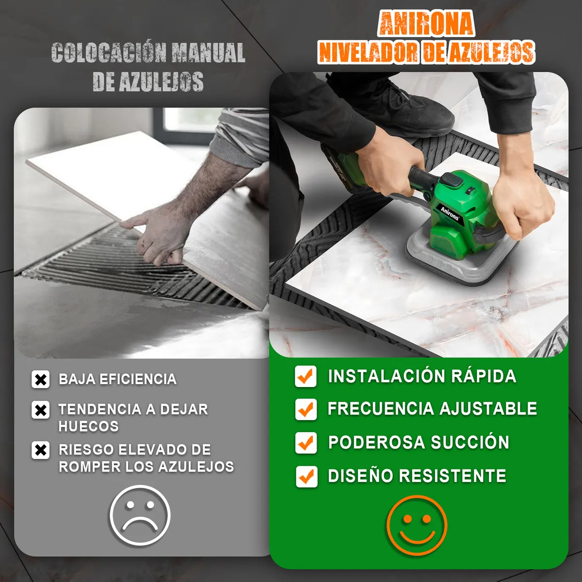 Vibrador Nivelador De Azulejos Adsorción 2 Baterías Anirona