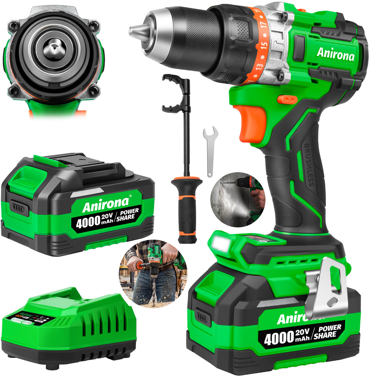 Taladro Rotomartillo Sin Carbón 1/2'' 4ah Anirona Promax AA20-J3420PM-1