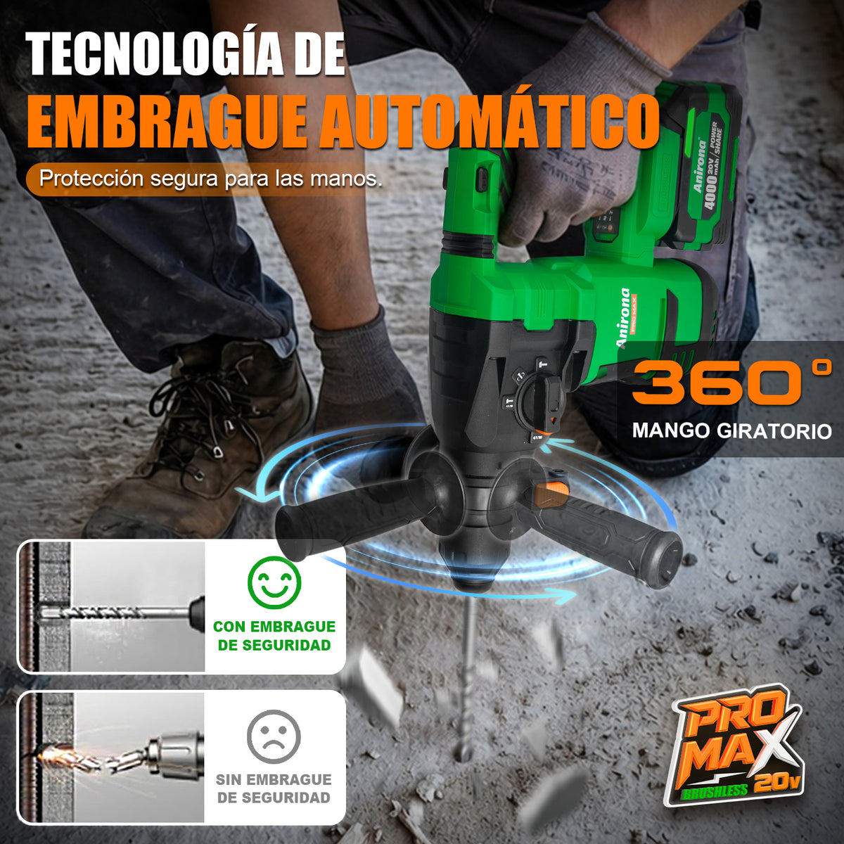 Rotomartillo Cincelador Colector De Polvo 4j Anirona Promax ARH515PM + VC515PM