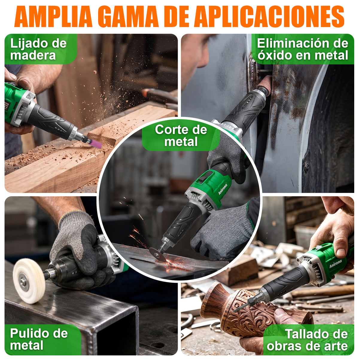 Rectificadora Recta Inalámbrico 1/4'' Brushless 20v Esmeril AA20-E503