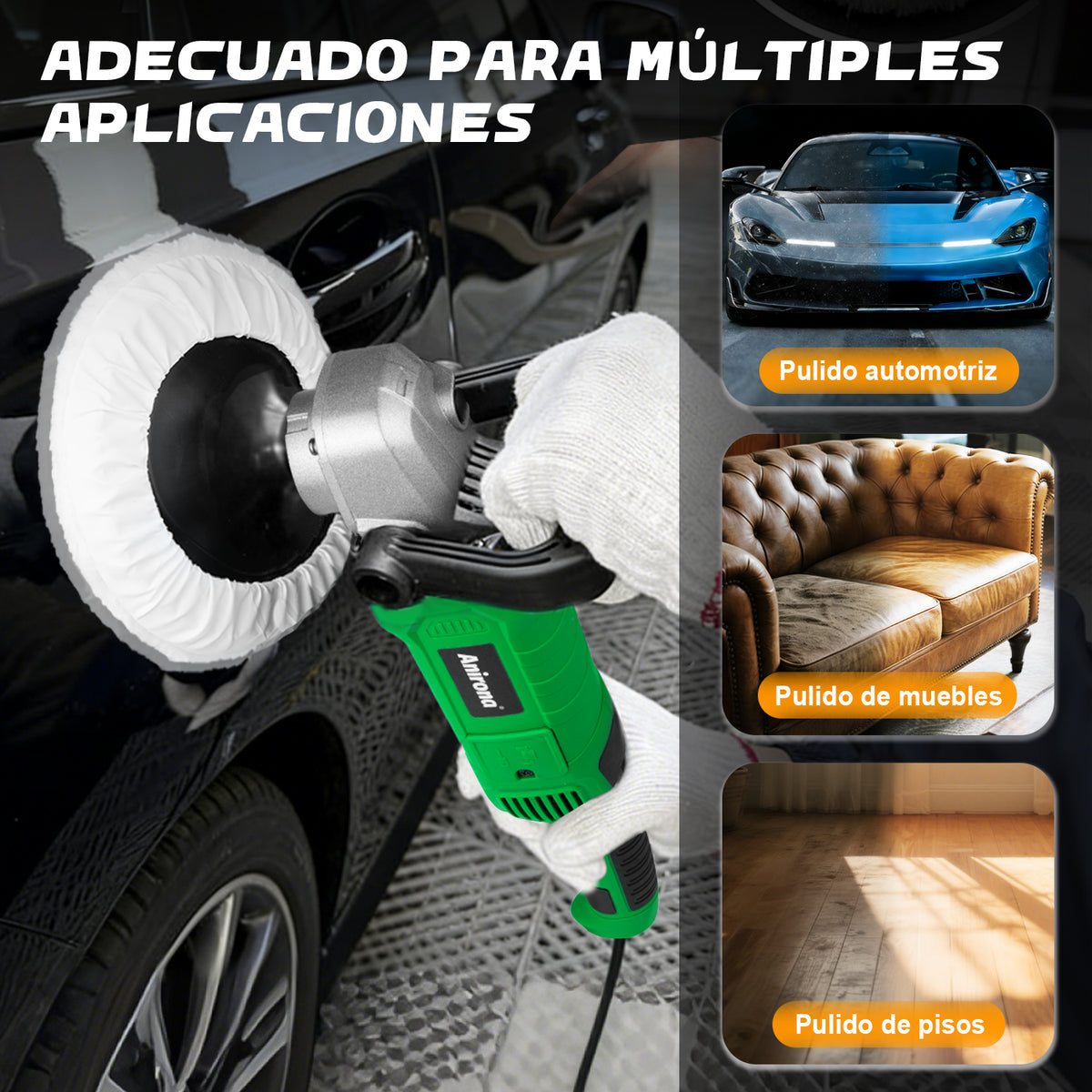 Pulidora Lijadora Eléctrica Autos 1600w 7"" Anirona Profi PD1600