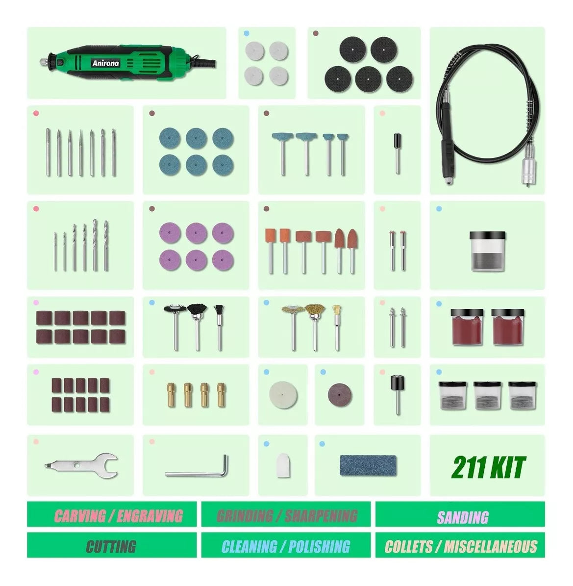 Mini Taladro Mototool Anirona Con 211 Piezas 135w Potencia 135 W