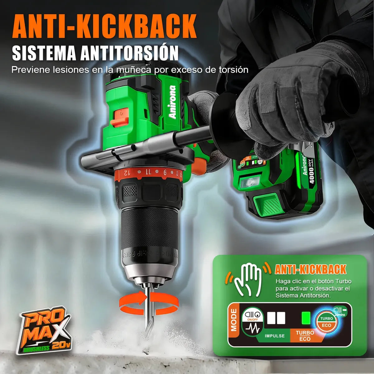 Taladro Rotomartillo Sin Carbón 2 Baterías 4ah 1/2'' Promax