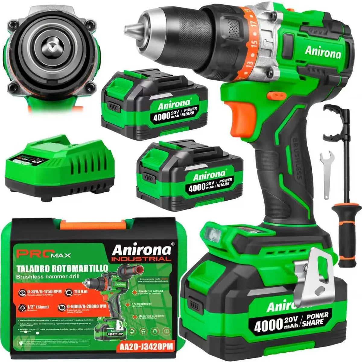 Taladro Rotomartillo Sin Carbón 2 Baterías 4ah 1/2'' Promax