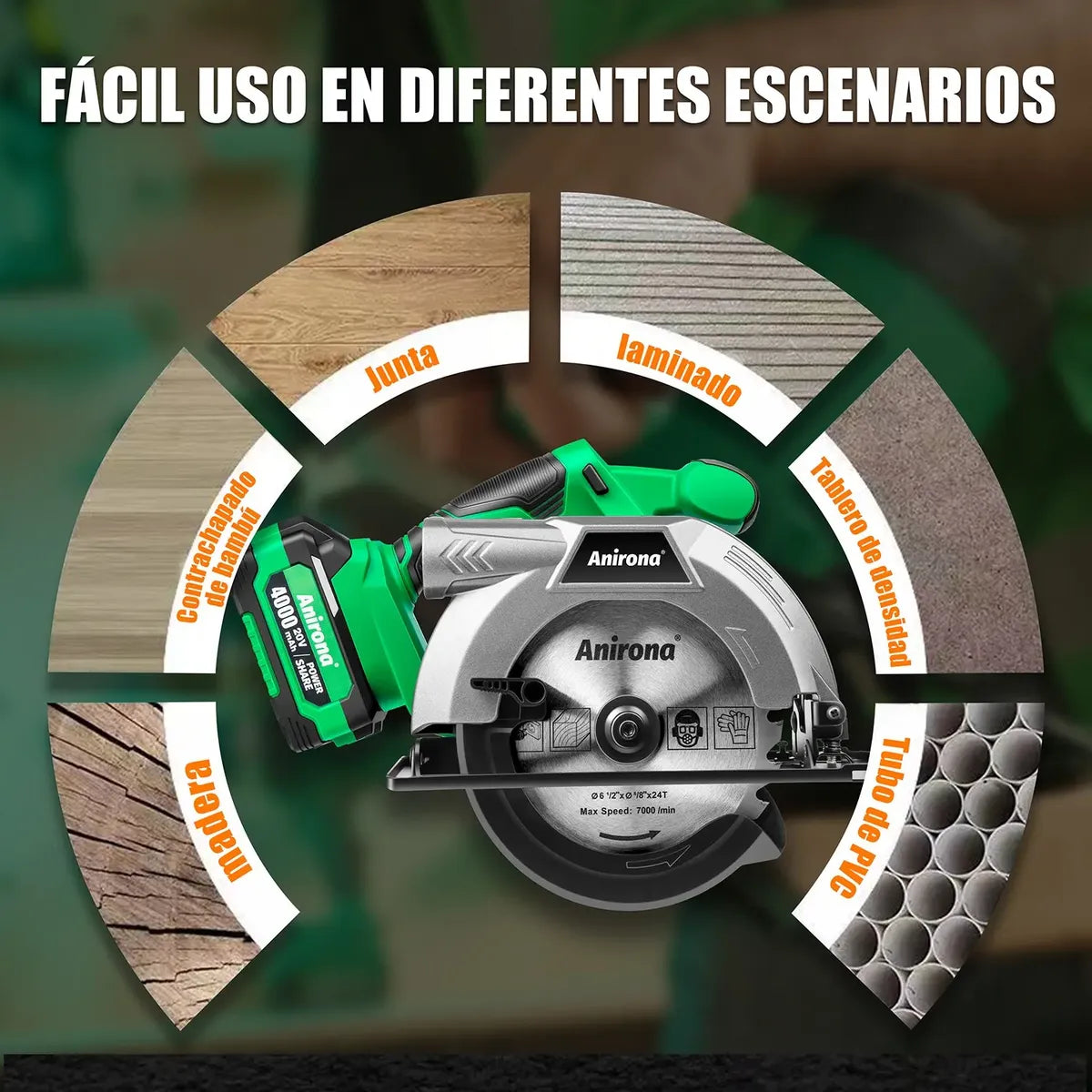 Sierra Circular Sin Carbones Inalámbrico 6-1/2 Anirona 4.0ah