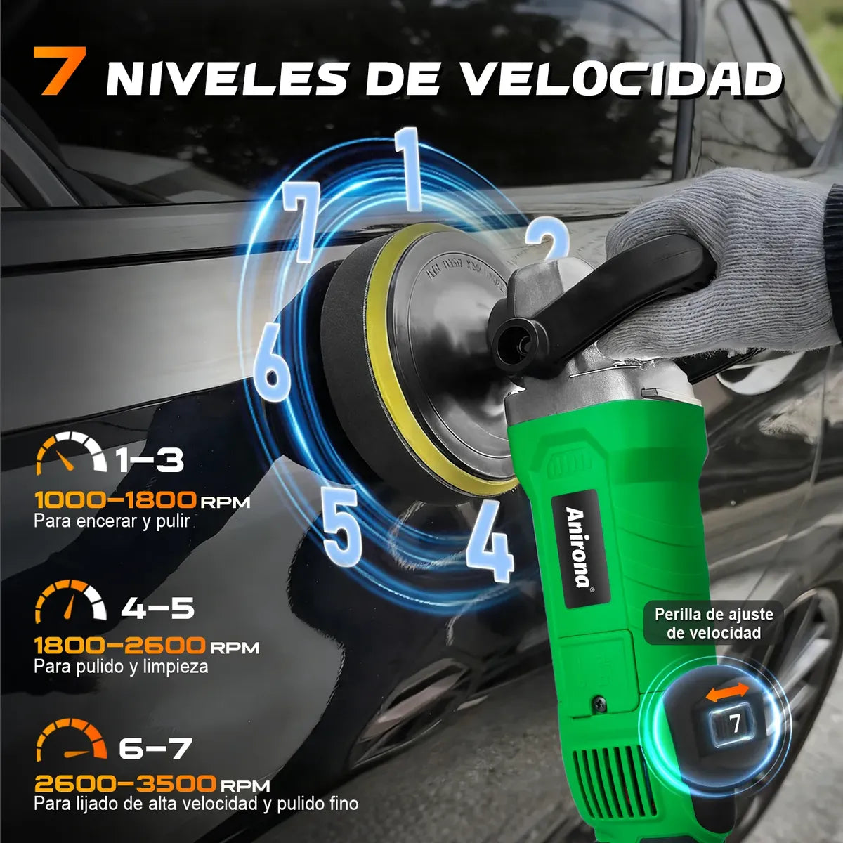 Pulidora Lijadora Eléctrica Autos 1600w 7'' Anirona Profi