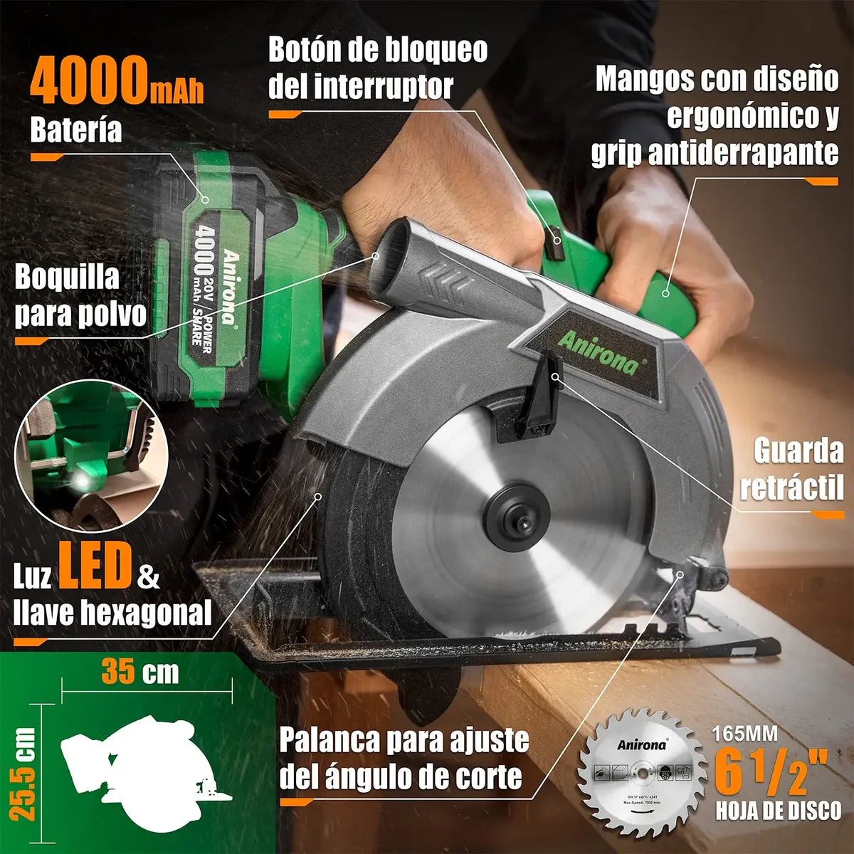 Sierra Circular Sin Carbones Inalámbrico 6-1/2 Anirona 4.0ah