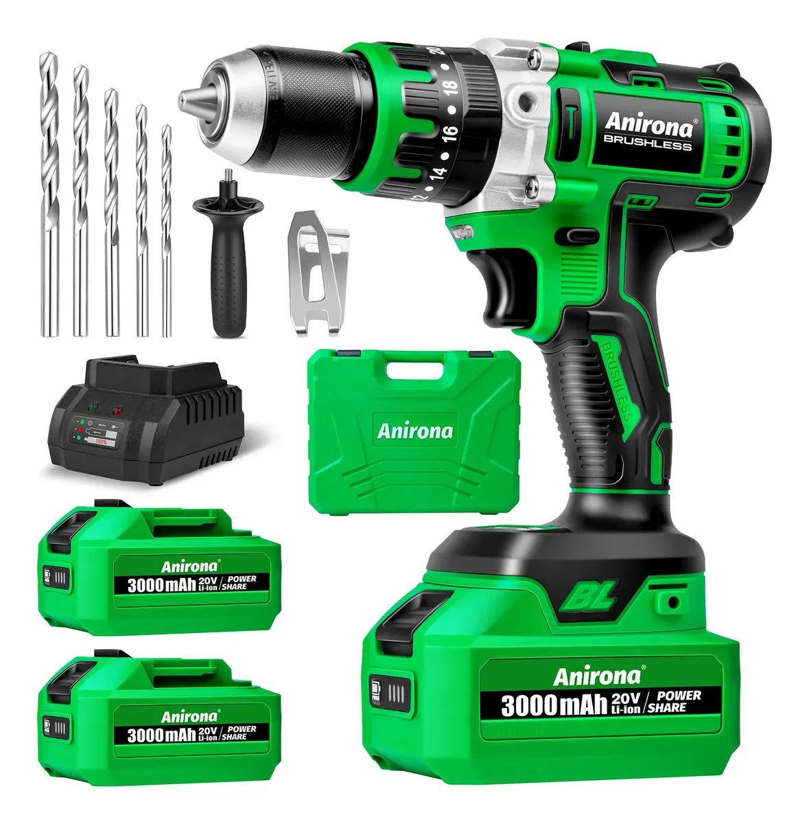 Taladro Rotomartillo Sin Carbón 2 Baterías 3000mah Anirona