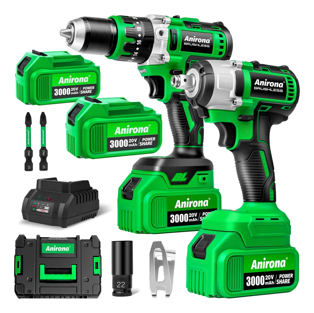 Kit De Taladro Rotomartillo & Llaves De Impacto Sin Carbones
