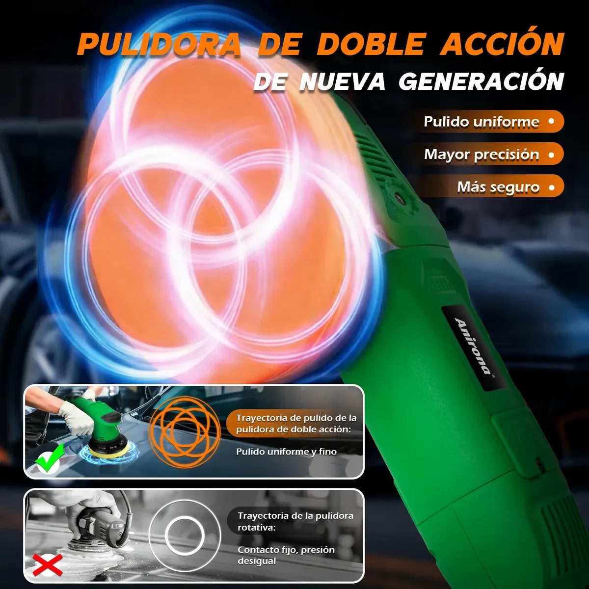 Pulidora Roto Orbital Doble Acción 6'' 7 Velocidad Para Auto