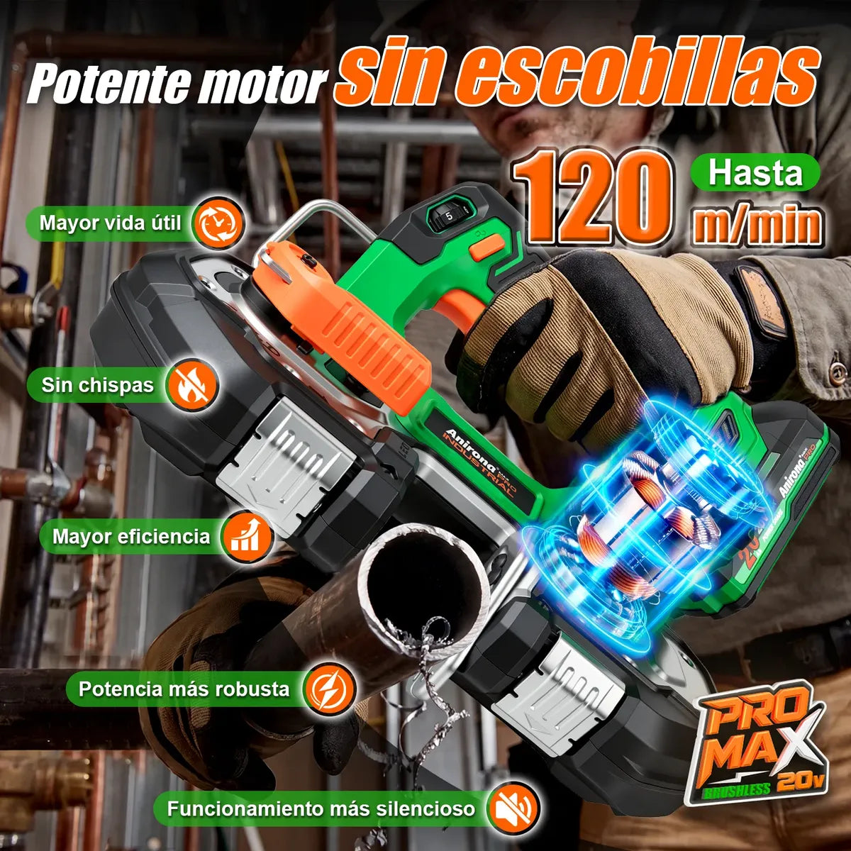Sierra De Banda Inalámbrica 20v 2 Baterías Anirona Promax