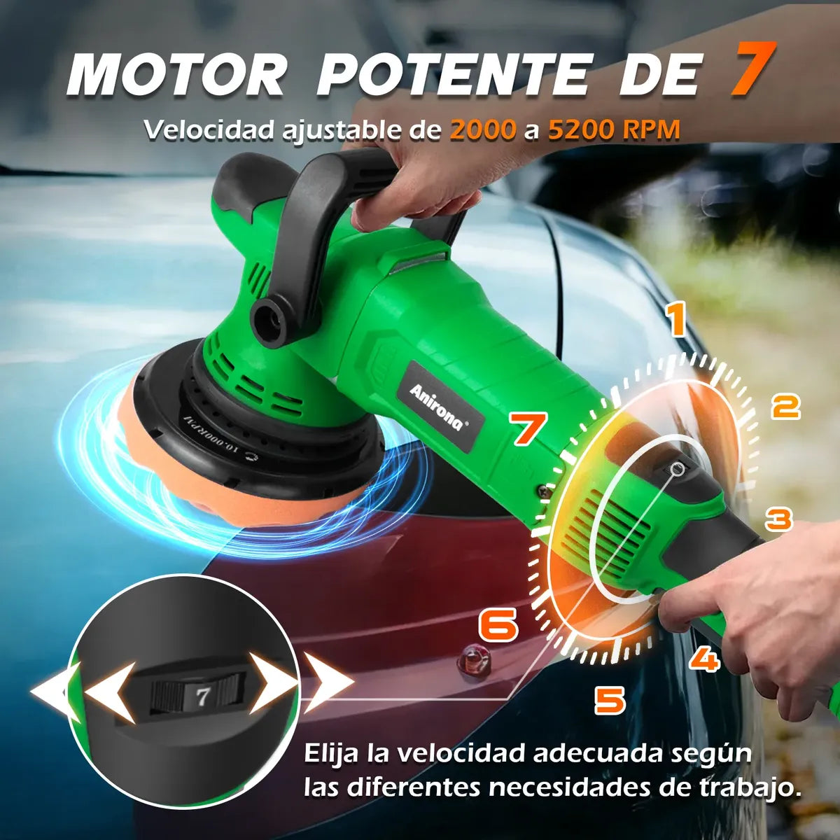 Pulidora Roto Orbital Doble Acción 6'' 7 Velocidad Para Auto
