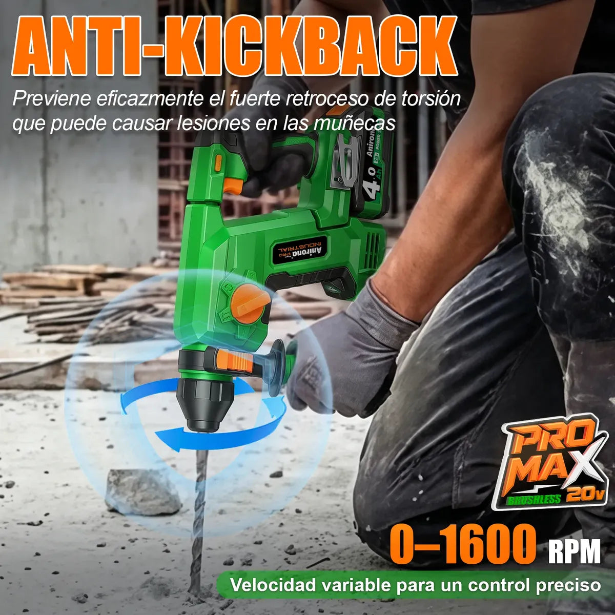 Rotomartillo Cincelador Inalámbrica 2baterías Anirona Promax