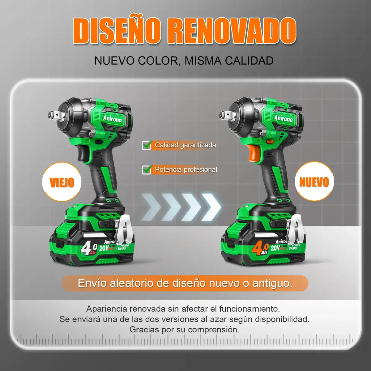 Llave De Impacto Inalámbrico Anirona 850nm 2 Baterías 4.0 Ah