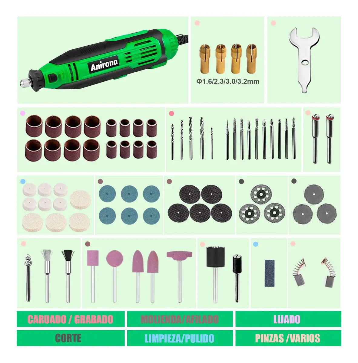 Mini Taladro Mototool Esmeril Anirona Con Accesorios 135w