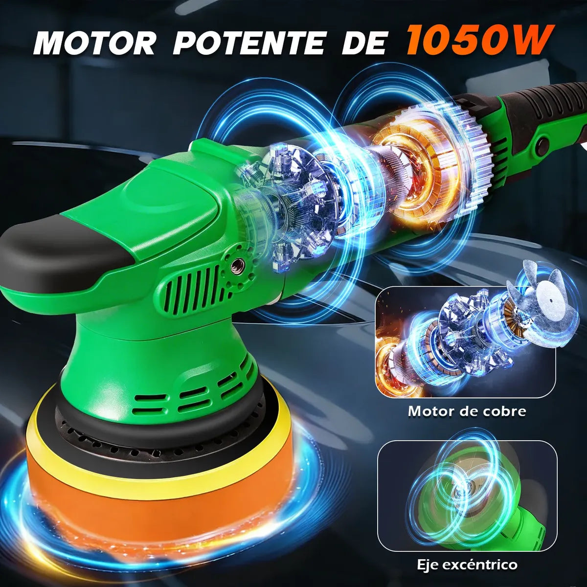 Pulidora Roto Orbital Doble Acción 6'' 7 Velocidad Para Auto