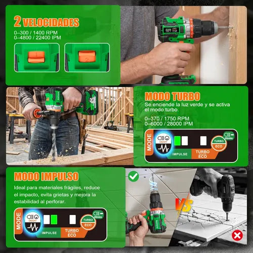 Taladro Rotomartillo Sin Carbón 1/2'' 4ah Anirona Promax