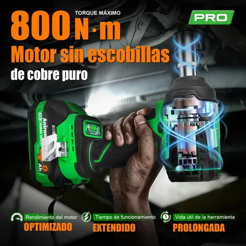 Llave De Impacto Inalámbrica 1/2 Brushless 800nm 2 Baterías