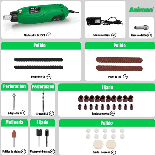 Mini Taladro Para Pulir Anirona Mototool Con 115 Accesorios