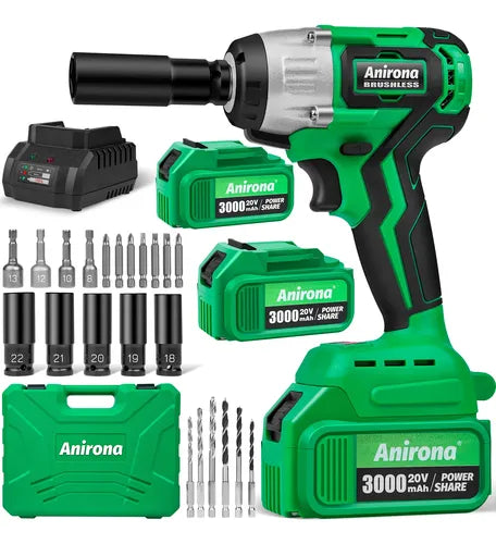 Llave De Impacto Inalámbrico De 20v Anirona 3.0ah C/2batería