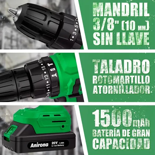Taladro Atornillador Rotomartillo S/carbones Inalámbrico 20v