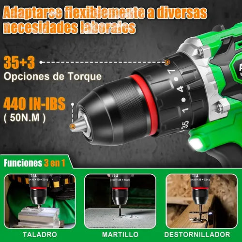 Taladro Rotomartillo Sin Carbones Inalámbrico 20v 2 Baterías