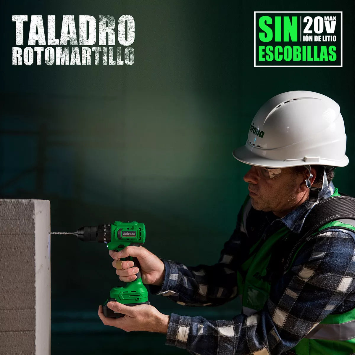 Taladro percutor atornillador inalámbrico de 10mm Anirona AA2015-BL 20V + 2 baterías de 2000Ah + accesorio con estuche de plástico