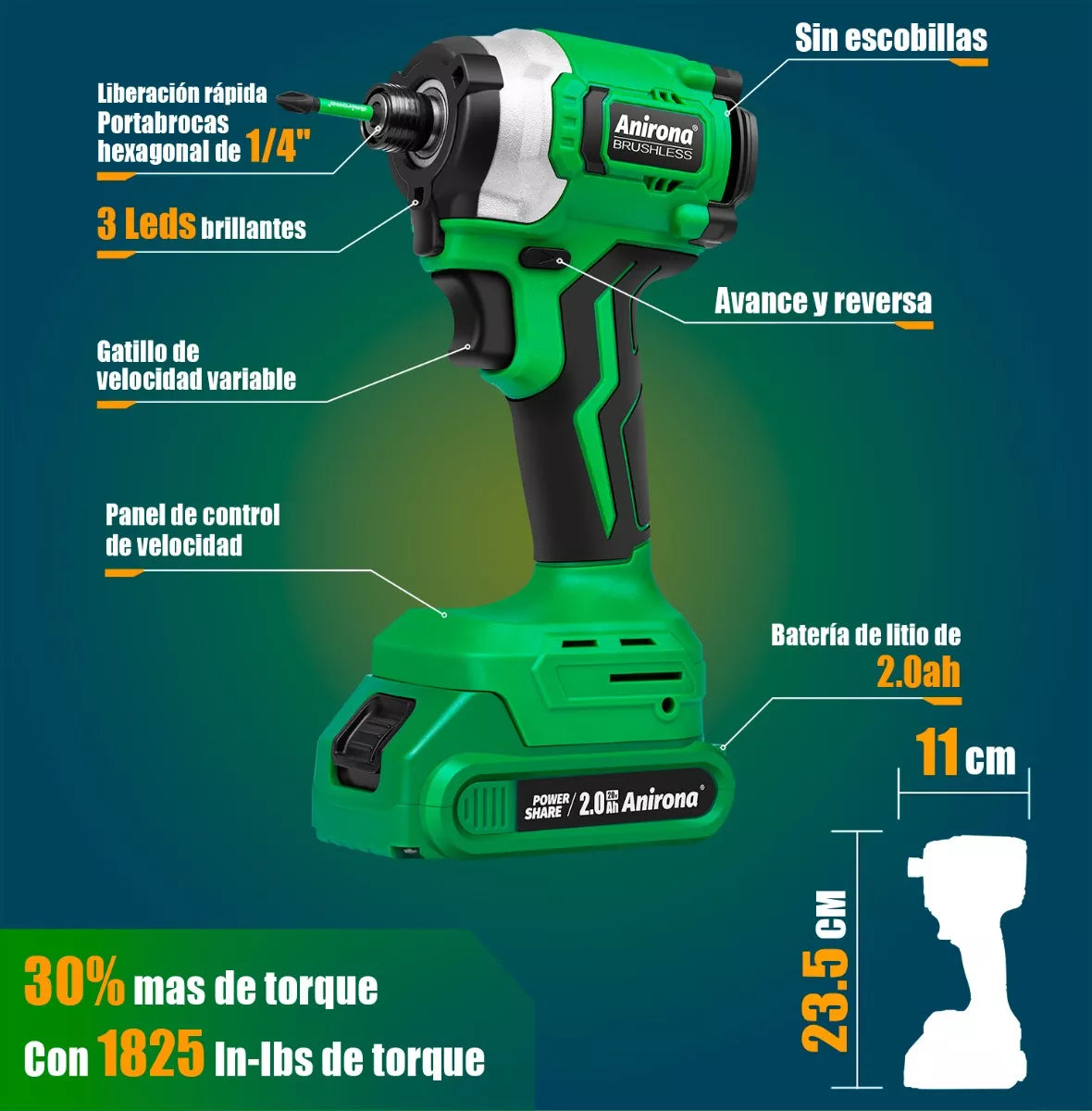 Atornillador De Impacto Inalámbrico De 20v Anirona 2ah Aw965