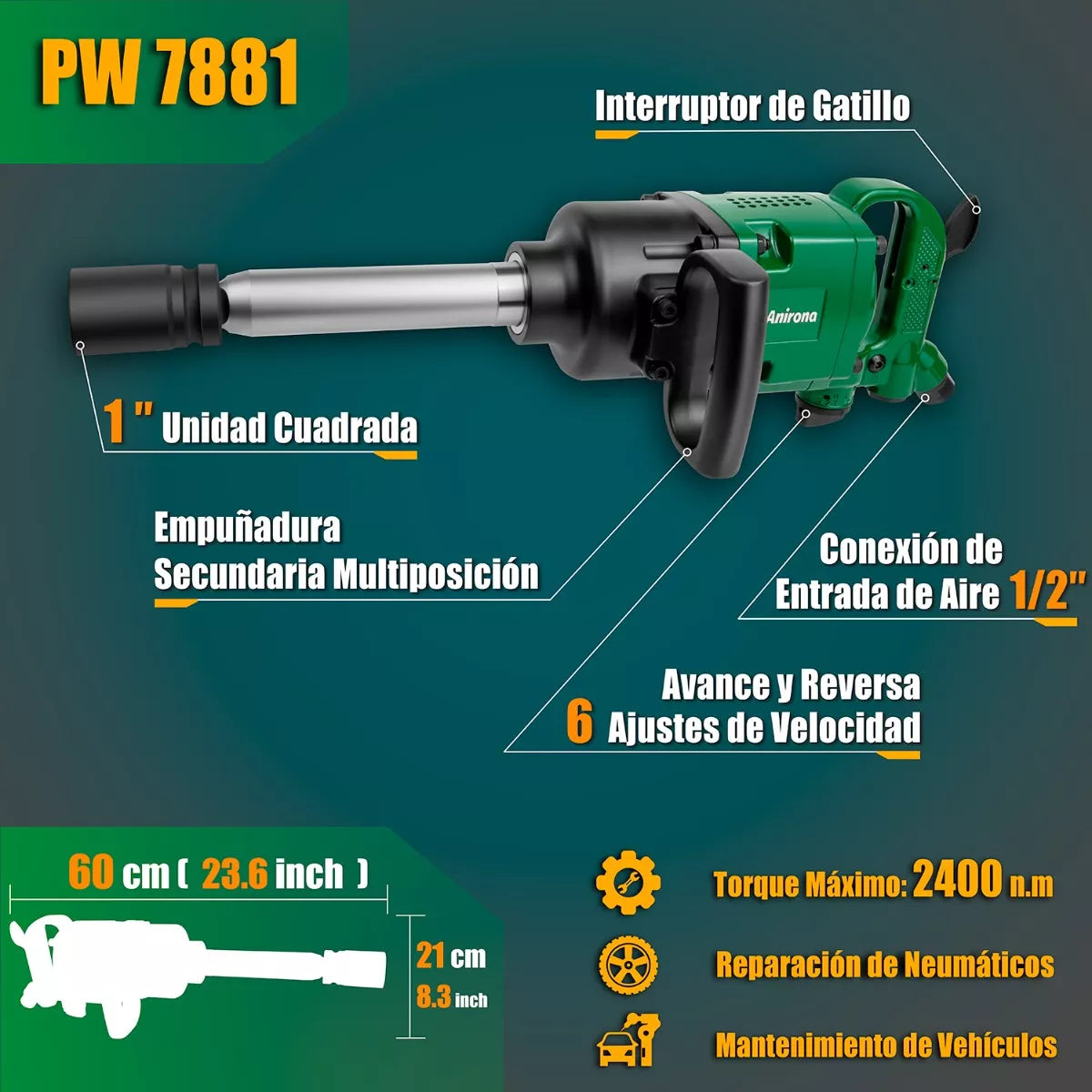 Llave De Impacto Neumática 1'' Anirona 2400nm Industrial7881