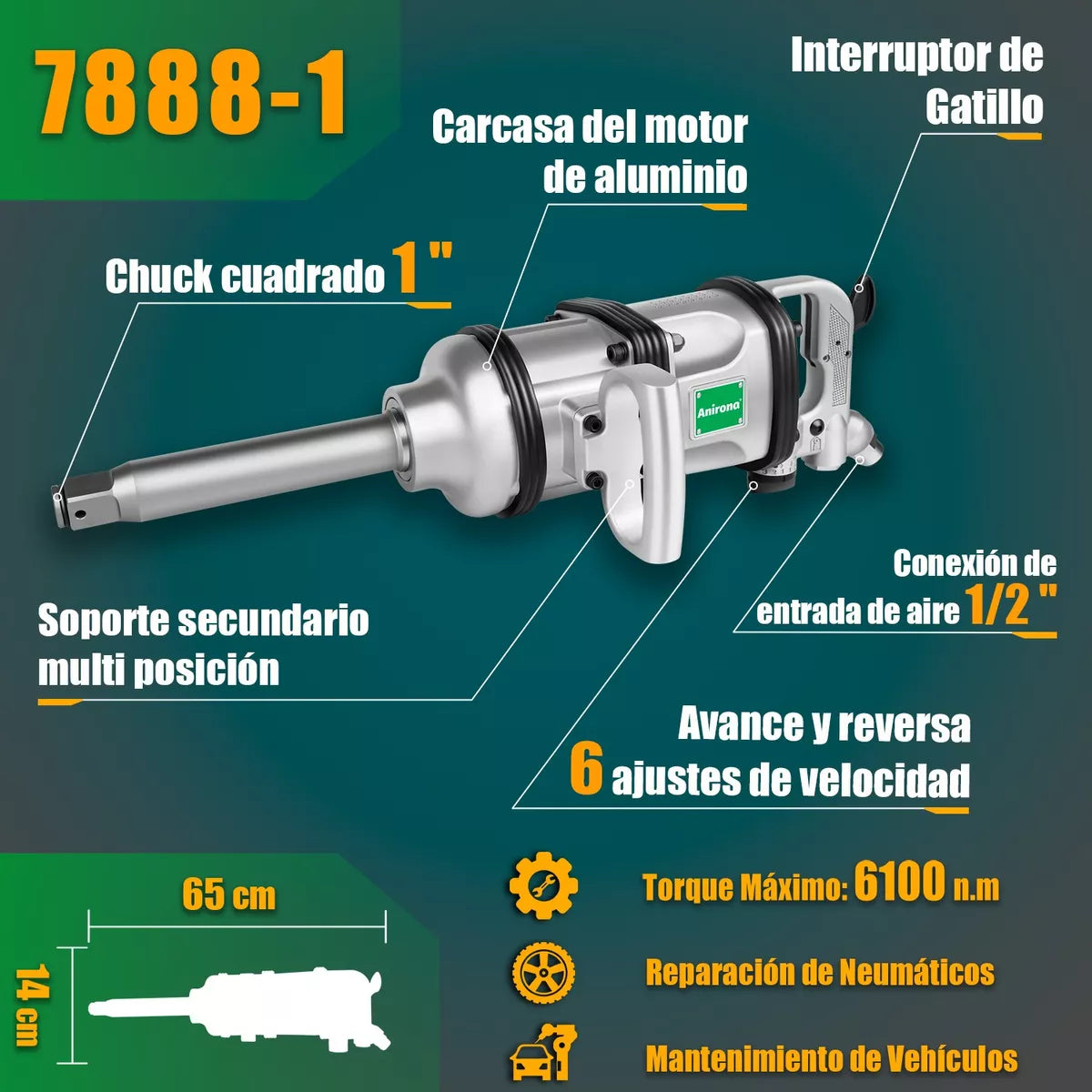 Llave De Impacto Neumática 1'' Anirona 6100nm Industrial7888