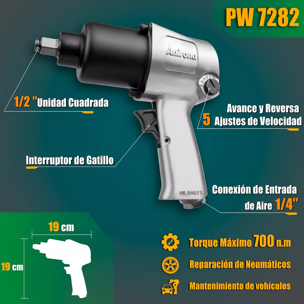 Llave De Impacto Pistola Neumática 1/2'' 700nm Anirona 7282