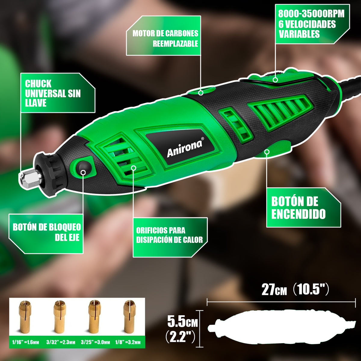 Mini Taladro Mototool Rectificadora Anirona Piezas 185w AA-RTK-185-1