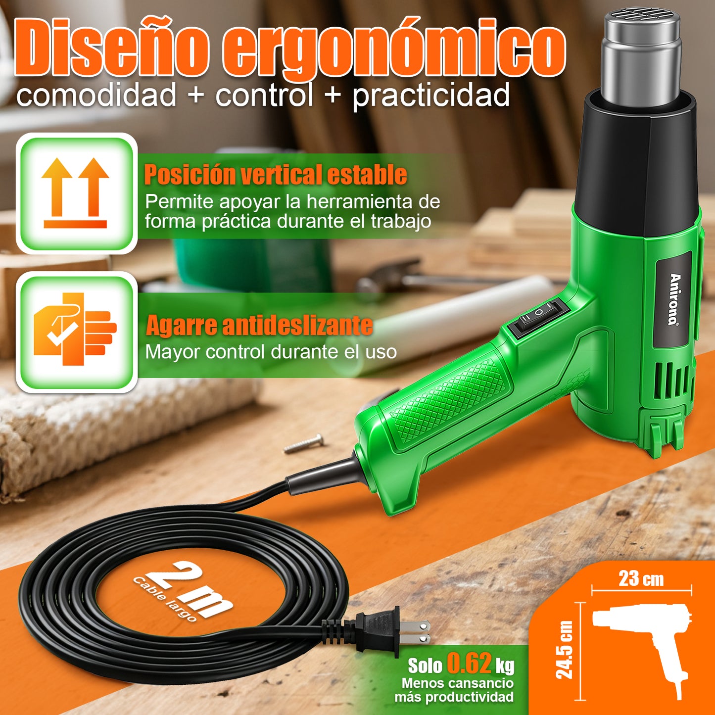 Pistola De Calor Anirona Temperatura Regulable Con Accesorio PCA150