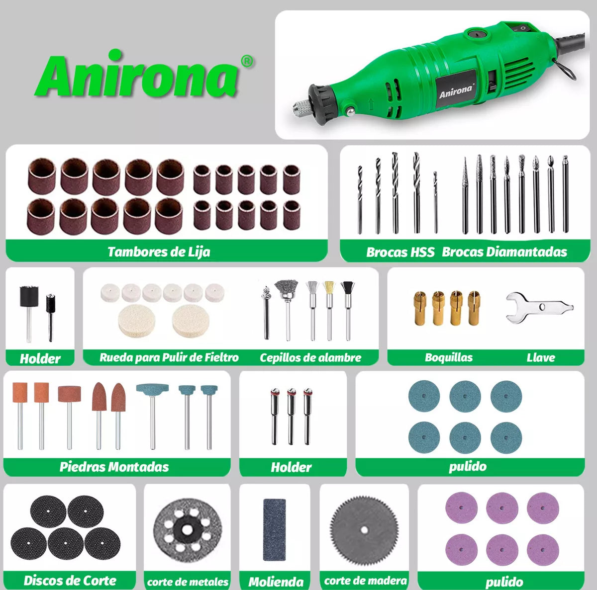 Mini Drill Mototool Esmeril Anirona 135w With Accessories