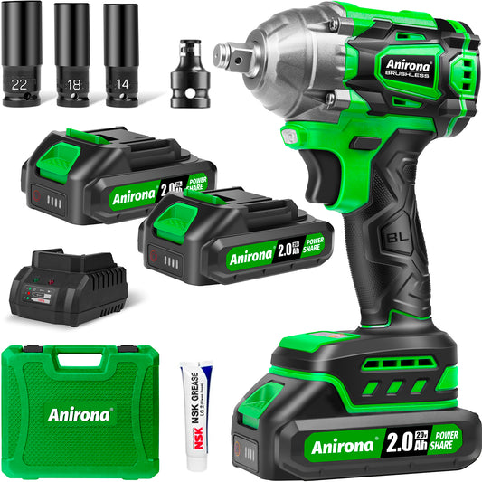 Llave De Impacto Inalámbrico Sin Carbons Anirona C/2baterías AA20-W350