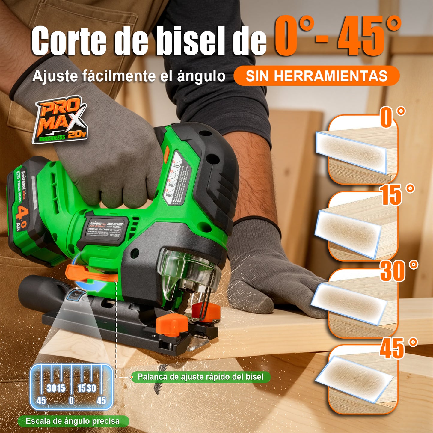 Sierra Caladora Inalámbrica Brushless 20v Anirona Promax AA20-JS254PM