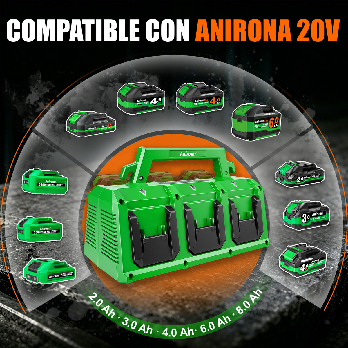 Cargador 6 Baterías Carga Simultánea Anirona 20v Ion Litio CG20-6AS